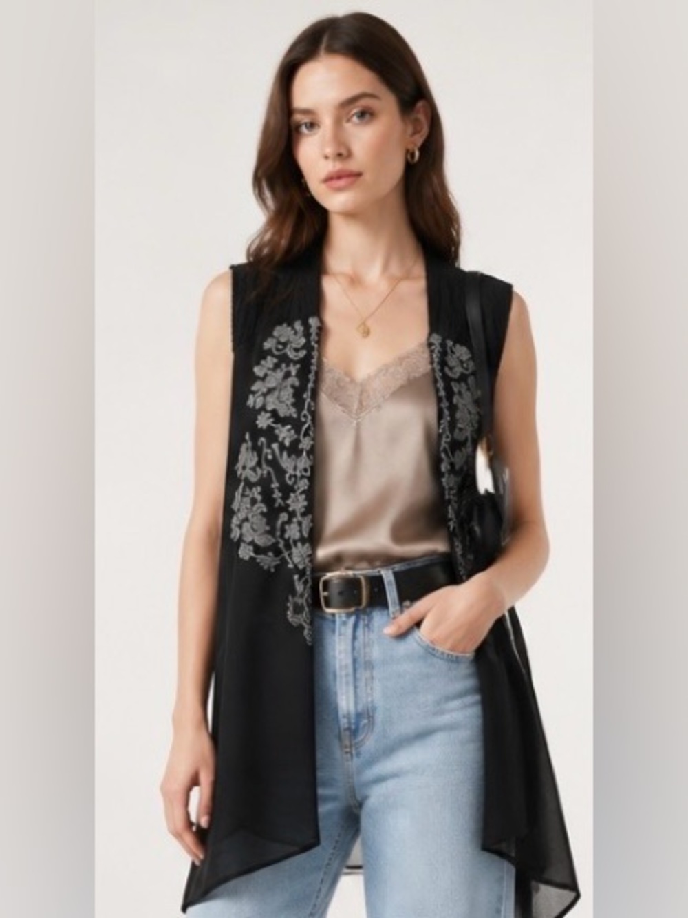 ECOTE Anthropologie Urban Rare Vest Lightweight Boho NWT Embroidered Black